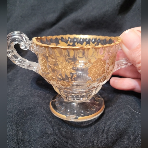 Vintage Cambridge Rose Point Gold Encrusted Individual Size Sugar & Creamer Set - Picture 4 of 7